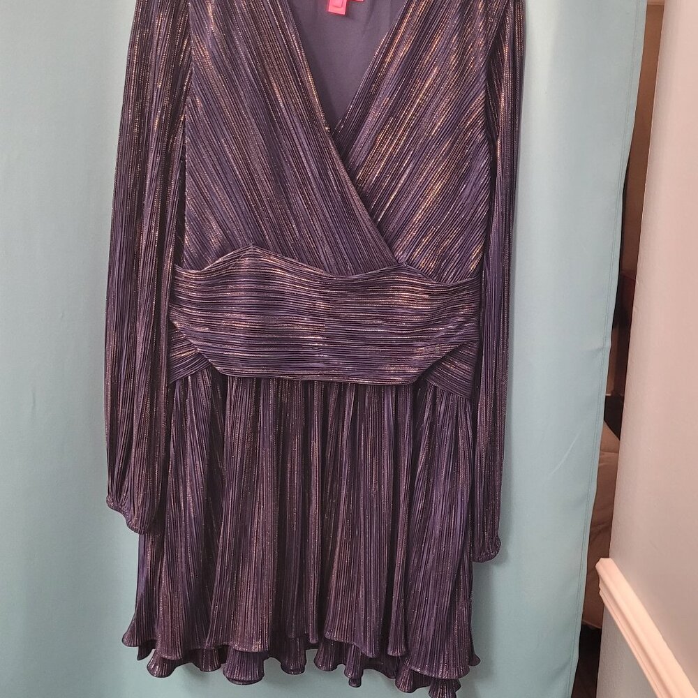 EUC Lilly Pulitzer Metallic Pleated Long Sleeve Mini Dress – Size XL